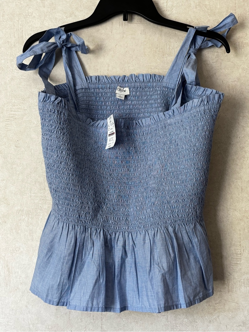 J. Crew Light Blue Smocked Tie-Shoulder Crop Top
